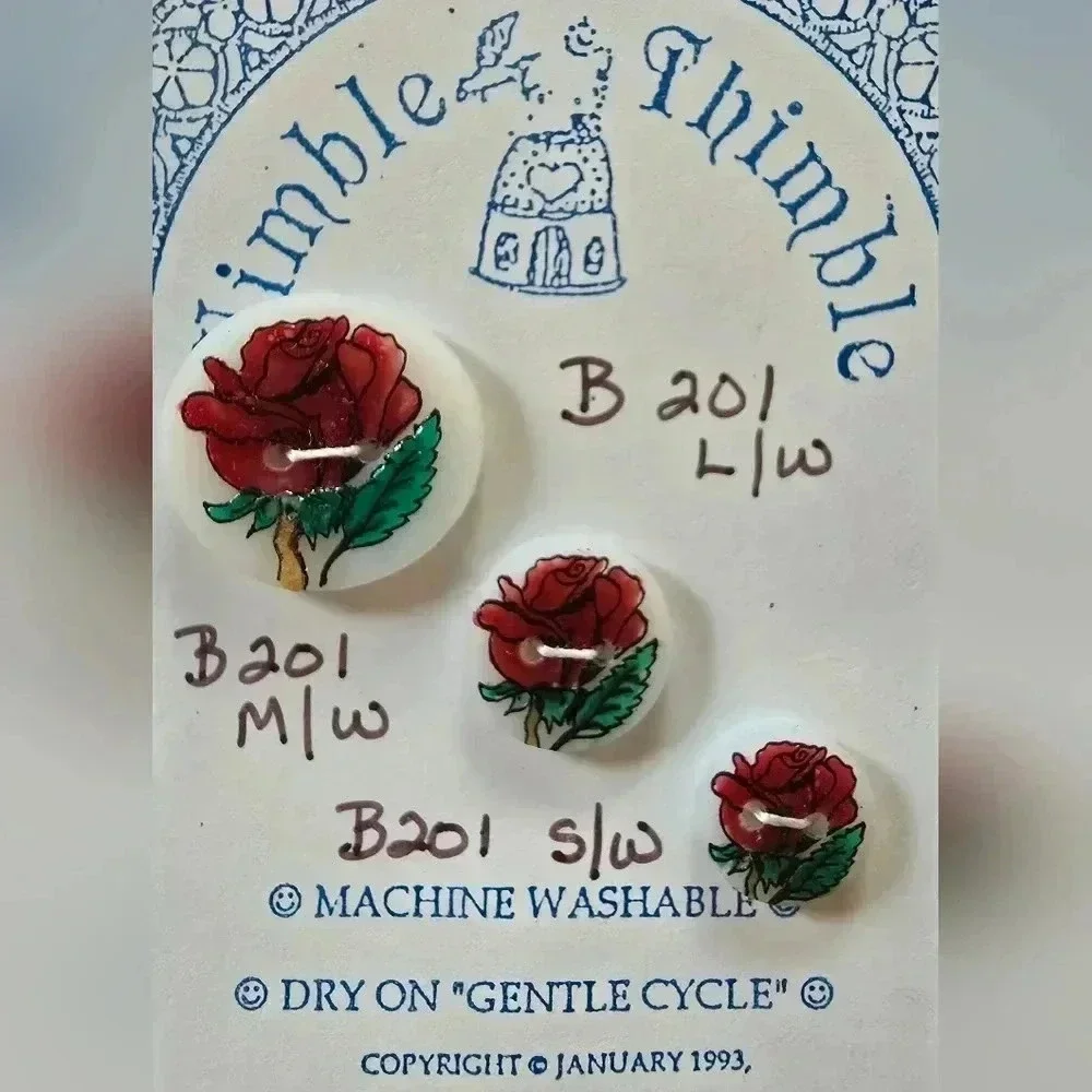 Vintage Nimble Thimble Red Rose Buttons 1993
